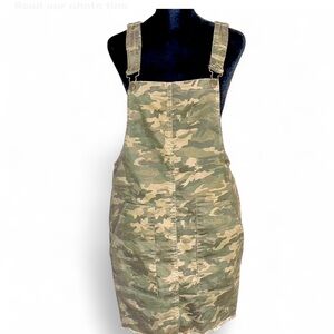 VANILLA STAR Olive Camouflage Jumper Dress W/Adjustable Straps & Pockets L